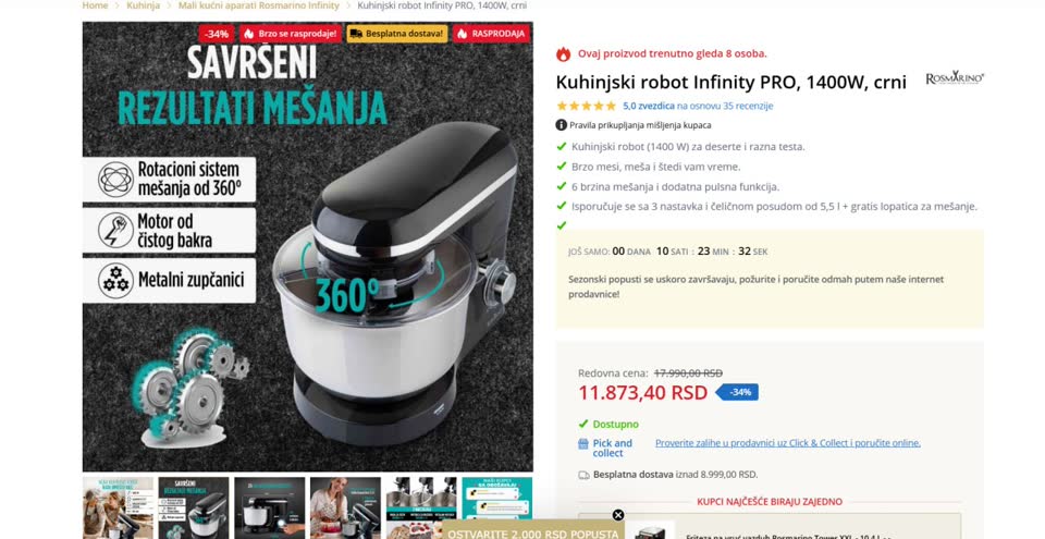 Продам планетарный миксер Infinity PRO, 1400W, crni