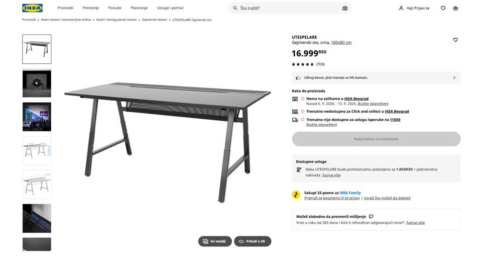 Prodajem sto IKEA UTESPELARE 160x80 cm