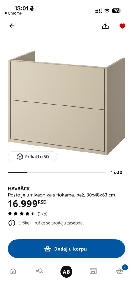 Ormarić ispod lavaboa IKEA HAVBACK, 80x48x63 cm