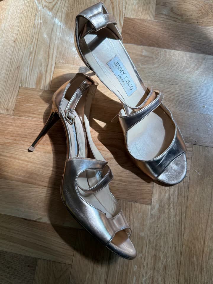 Jimmy Choo rose gold leather sandals
