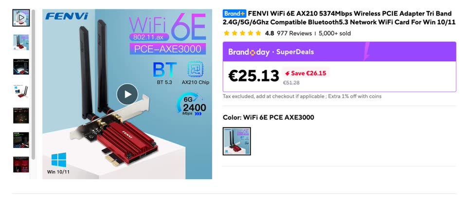 FENVI PCI-E Wi-Fi / Bluetooth карта