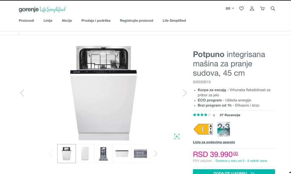 Mašina za pranje sudova 45 cm