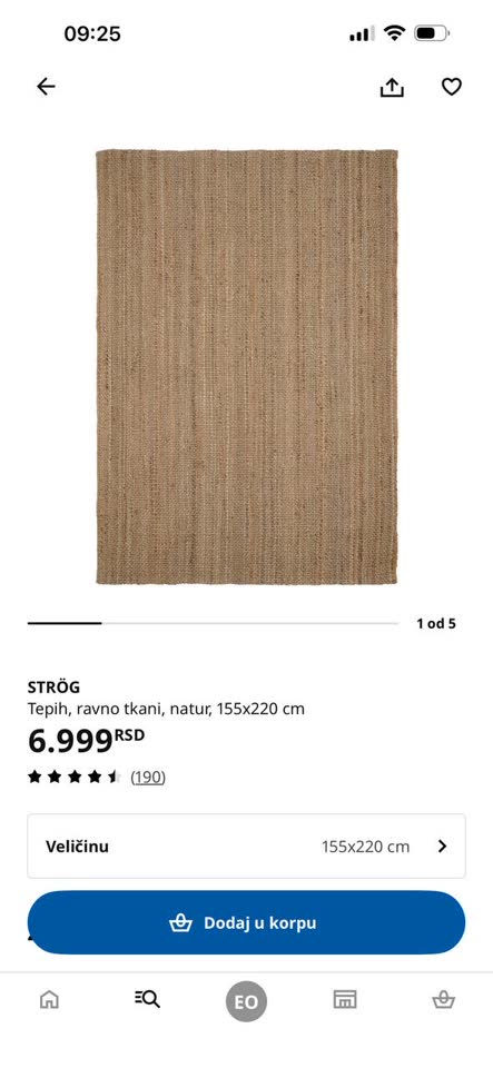 Prodajem novi tepih STRÖG 155x220 za 6000k, nije odgovarao po veličini