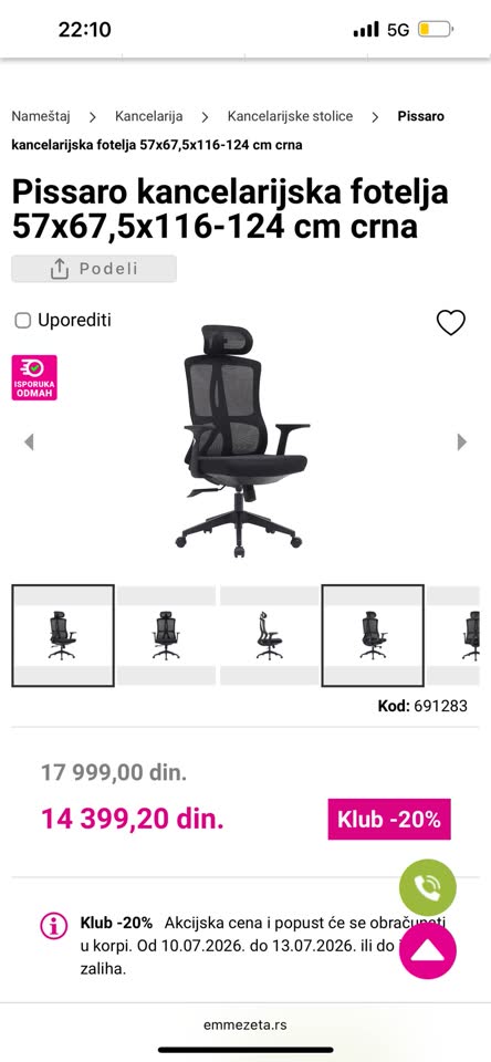 Prodajem kancelarijsku / radnu stolicu (fotelju) iz Emzetete
