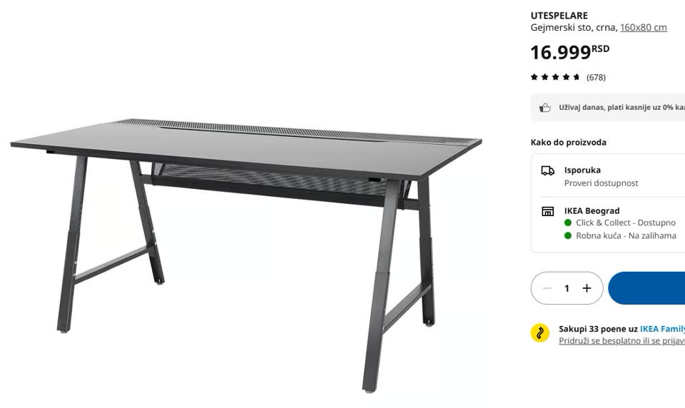 Sto IKEA UTESPELARE, 160x80 cm