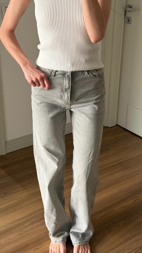 Джинсы серые Zara Wide Leg с высокой талией, размер 32