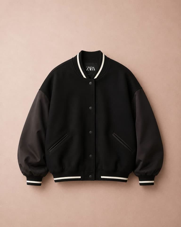 Бомбер с атласными рукавами. Основная ткань напоминает фетр