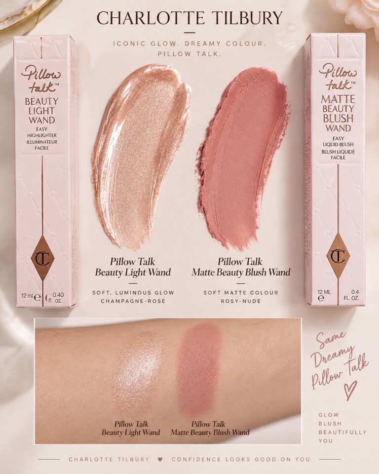 Новые Charlotte Tilbury жидкие хайлайтер и матовые румяна в оттенках Pillow Talk