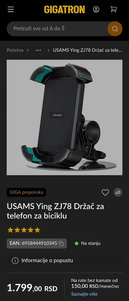 Держатель для телефона USAMS Ying ZJ78 для велосипеда