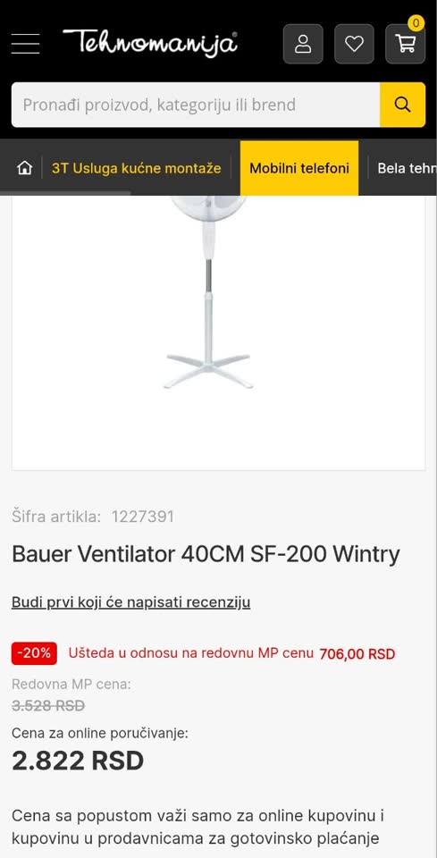 Bauer SF200 beli ventilator
