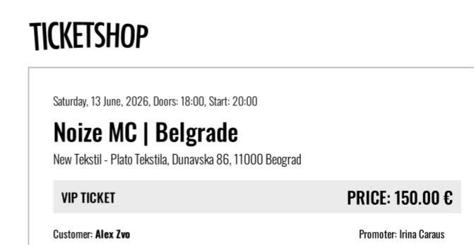 Ulaznica za Noize MC u Beogradu