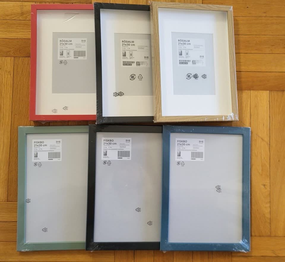1️⃣ Рамки для картин ikea fiskbo 21×30, по 250 дин каждая, три цвета: синий, черный, зелёный