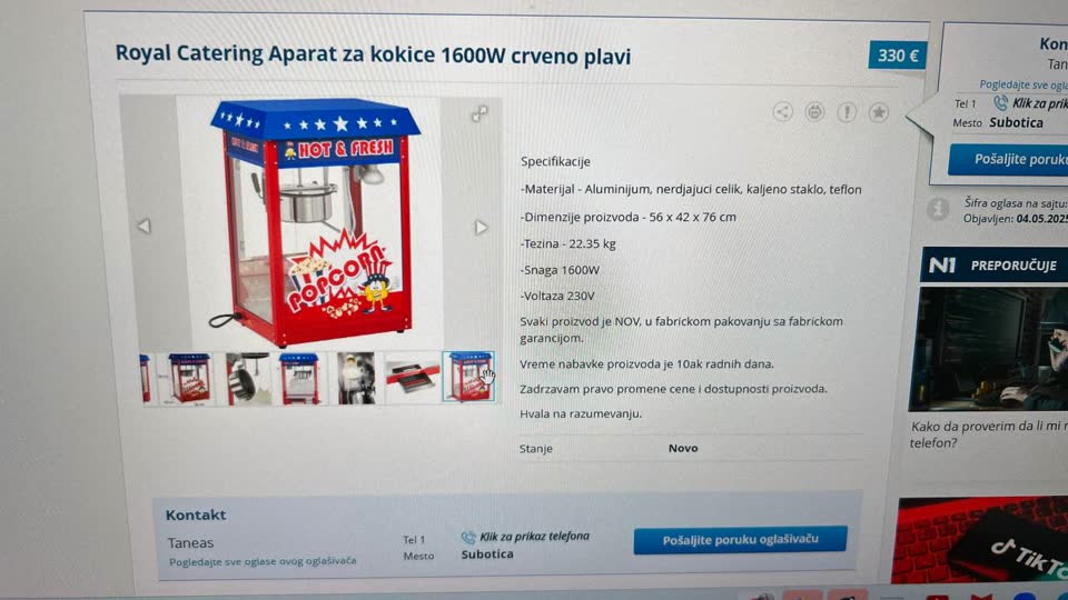 Aparat za proizvodnju kokica
