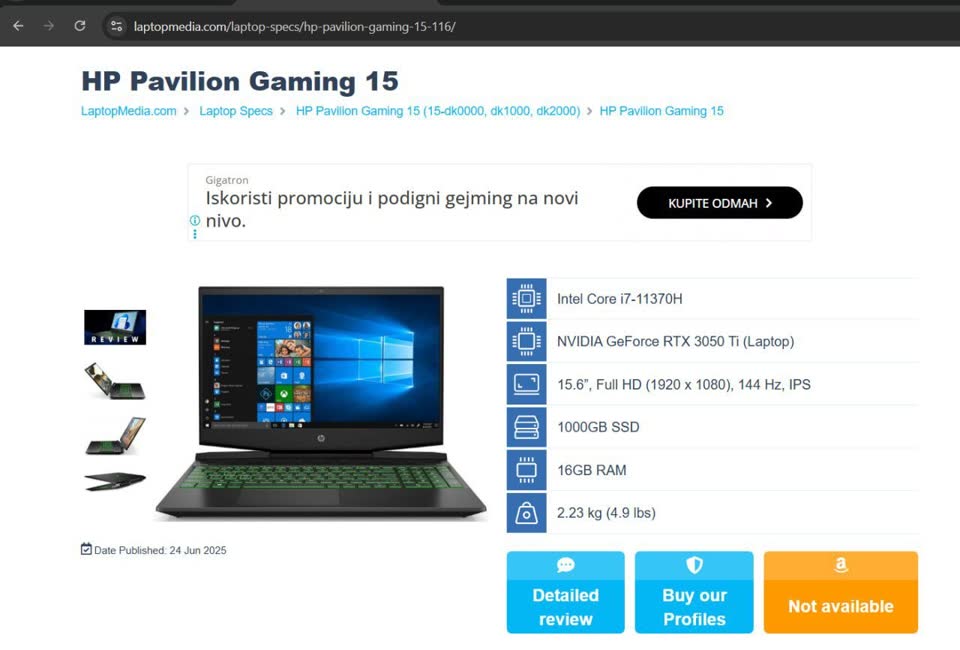 Ноутбук HP Pavilion Gaming 15-dk