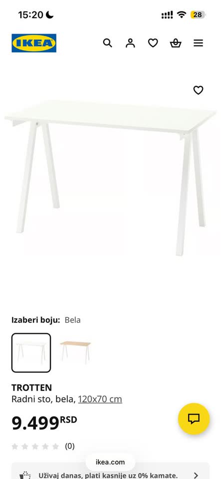 Prodajem beli sto IKEA TROTTEN 120x70, u idealnom stanju.