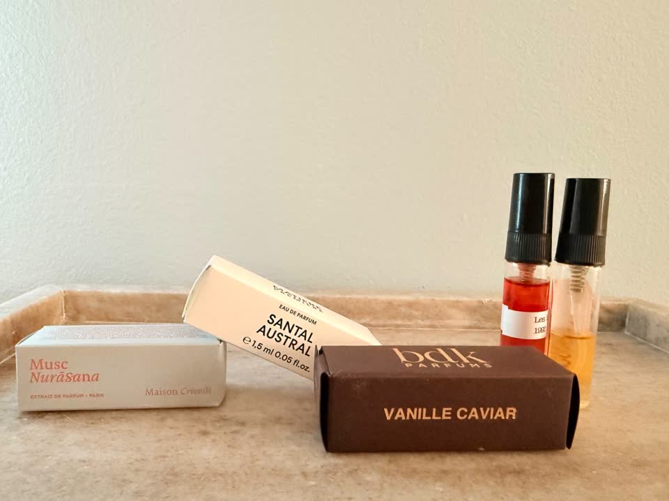 Musc Nurāsana Maison Crivelli, Santal Austral Matiere Premiere, Vanille Caviar BDK Parfums, 1992 Purple Night Les Bains Guerbois, Vanilla Powder Matiere Premiere
