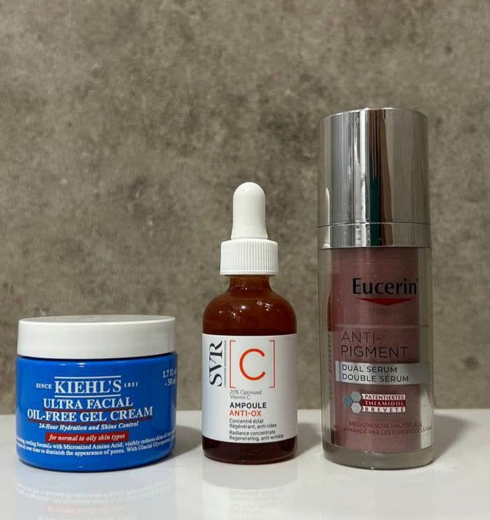 Serum Eucerin Anti-Pigment, SVR Vitamin C, krema Kiehl’s Ultra Facial Oil Free Gel