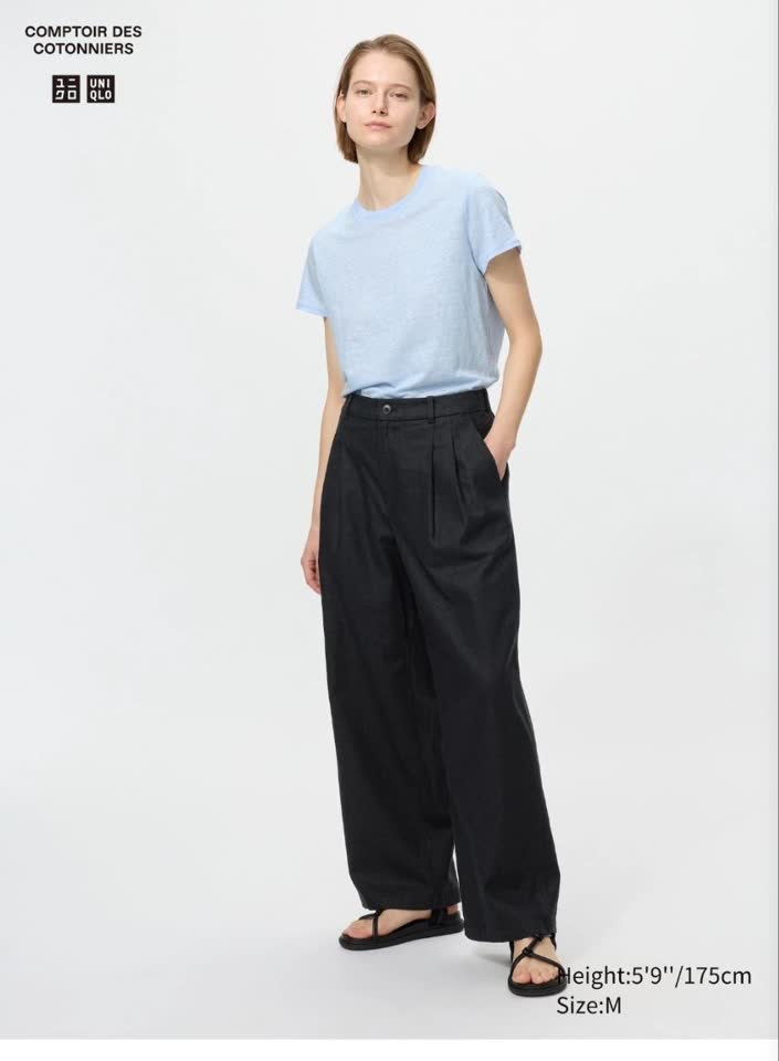 Pantalone Linen Blend Straight Trousers, veličina S, crne