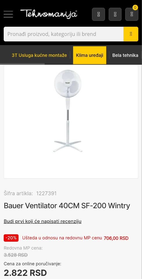 Bauer SF200 beli ventilator