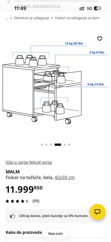 Тумба IKEA MALM на колесиках