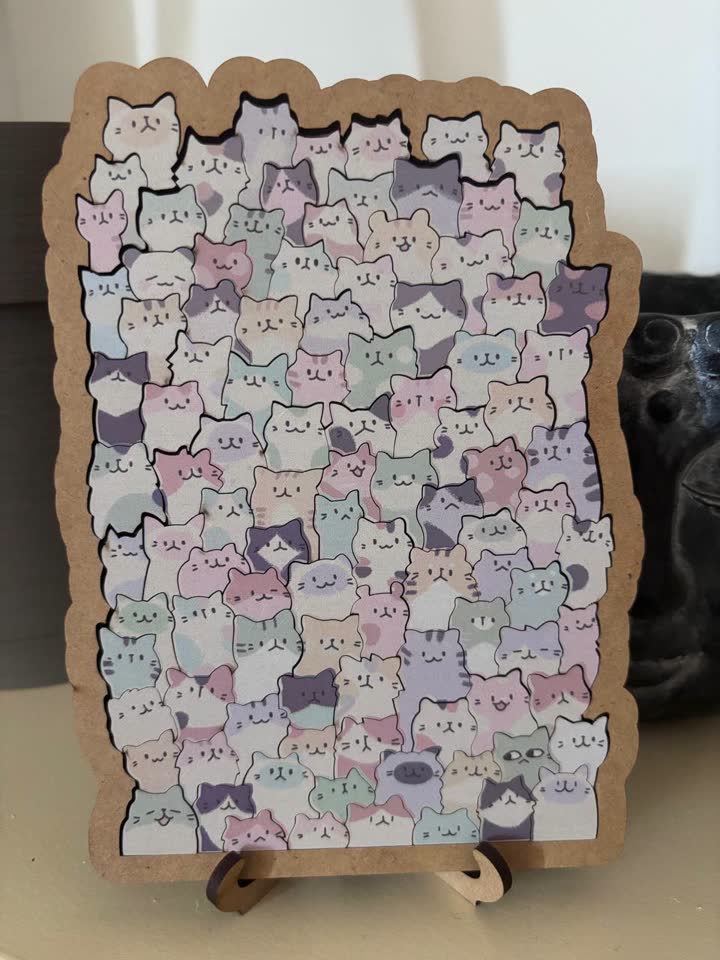 Деревянный пазл из котиков