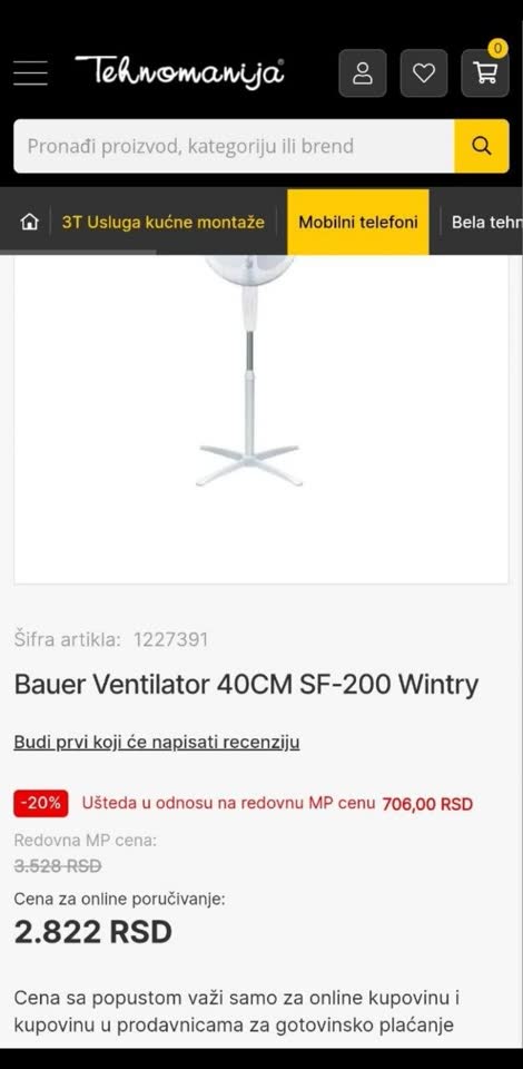 Bauer SF200 beli ventilator
