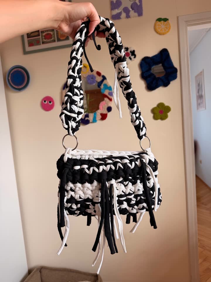 Pletena platnena torba za rame + 3 dodatka