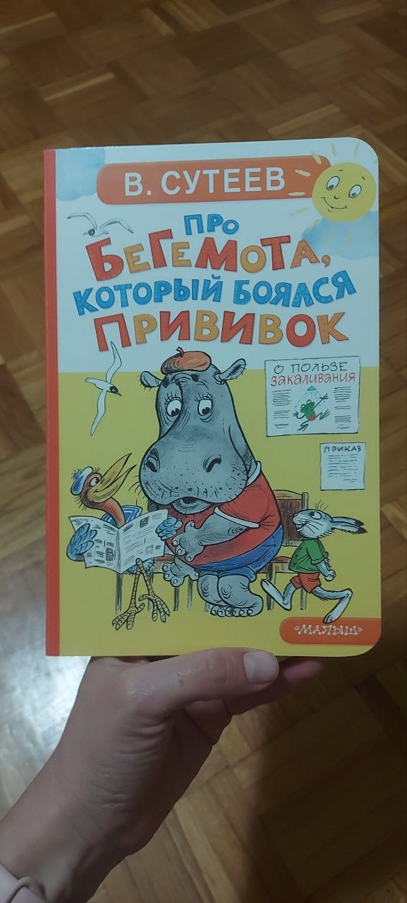 1. Сутеев "Бегемот, который боялся прививок". Хотела поддержать ребёнка перед прививками, но