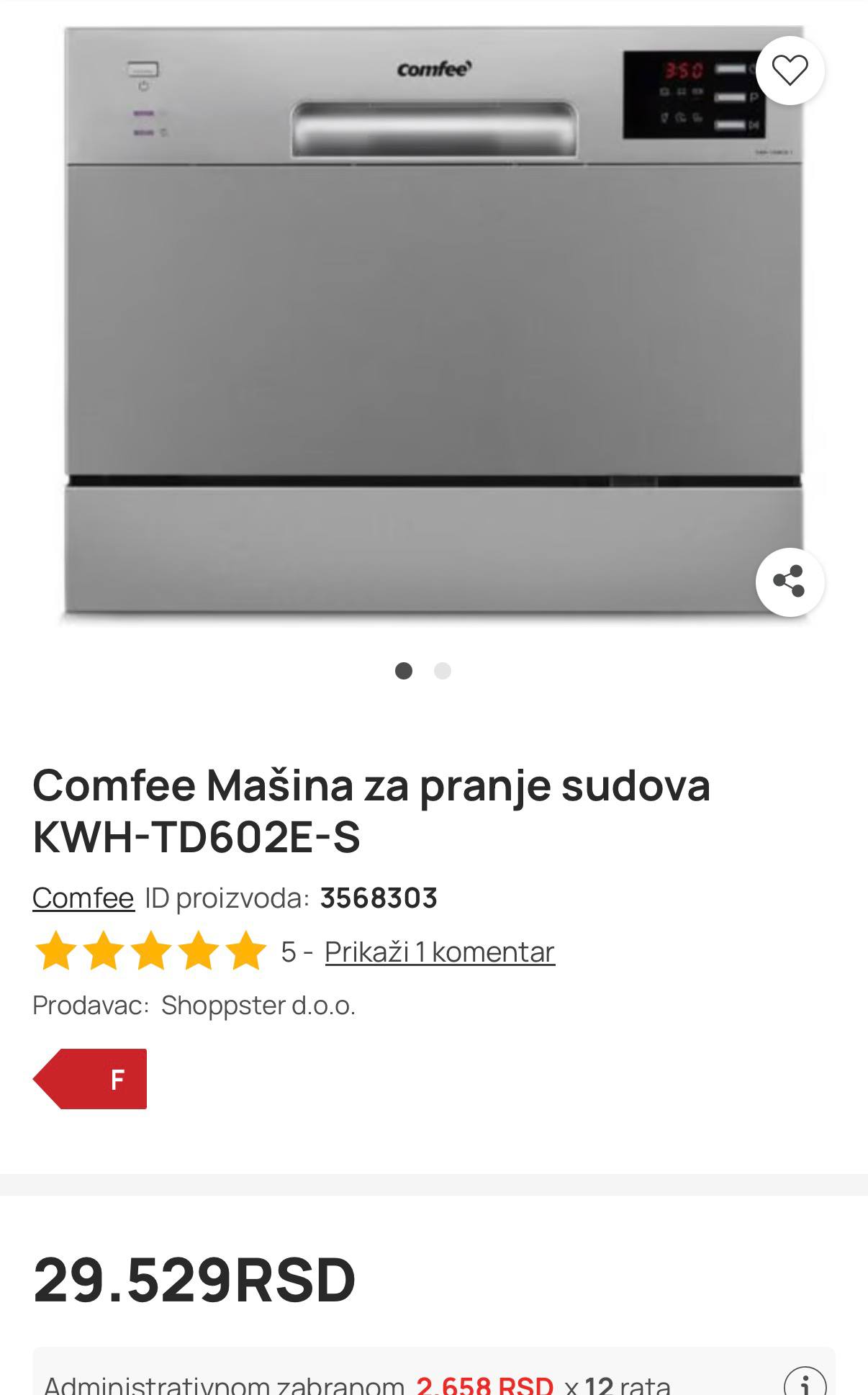 Kompaktna mašina za pranje sudova za 6 kompleta