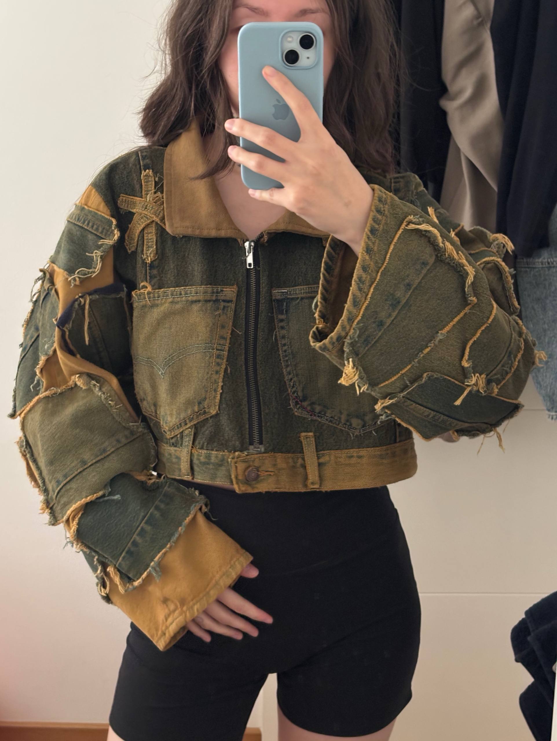 Kastomna crop teksas jakna