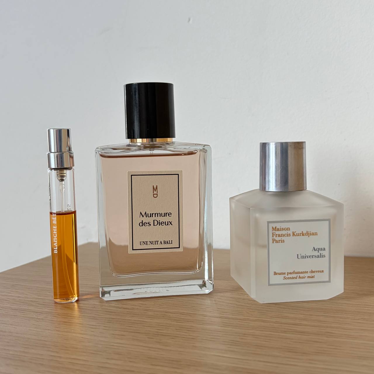 Liquids Imaginaires Blanche Bete / Maison Francis Kurkdjian Aqua Universalis Scented Hair Mist / Une Nuit Nomade Murmure Des Dieux
