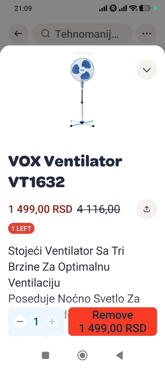 Poklanjam tek kupljeni ventilator