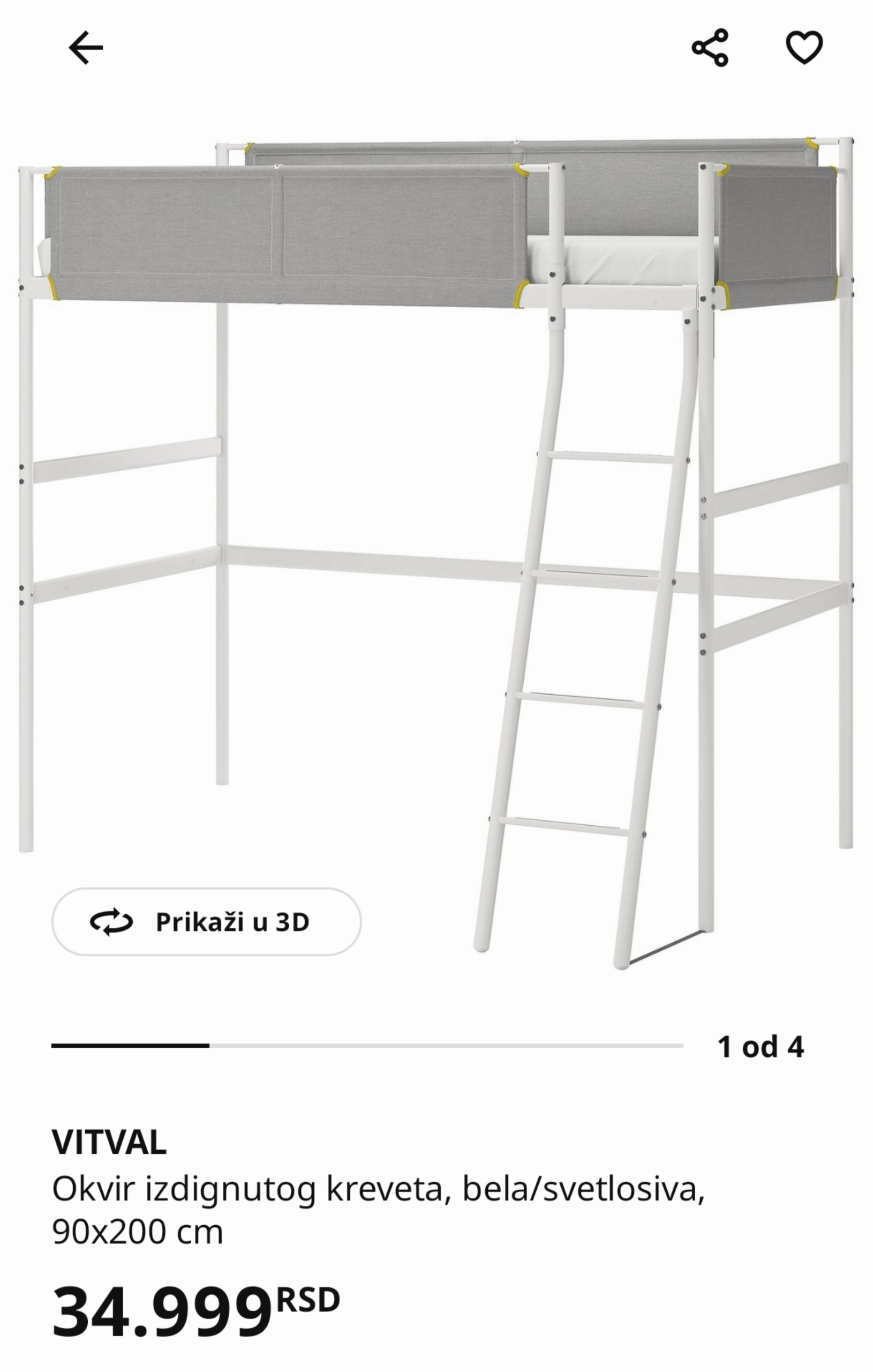 Prodajem IKEA VITVAL krevet na sprat s radnim stolom sa IKEA AGOTNES dušekom