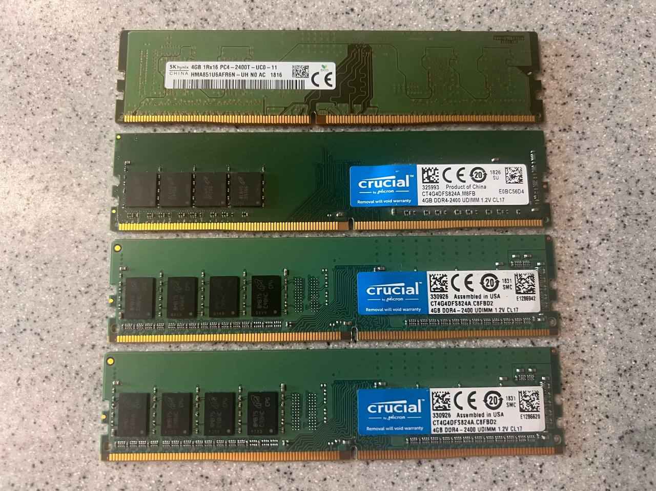 DDR4 4GB 2400MHz RAM — Crucial / SK Hynix