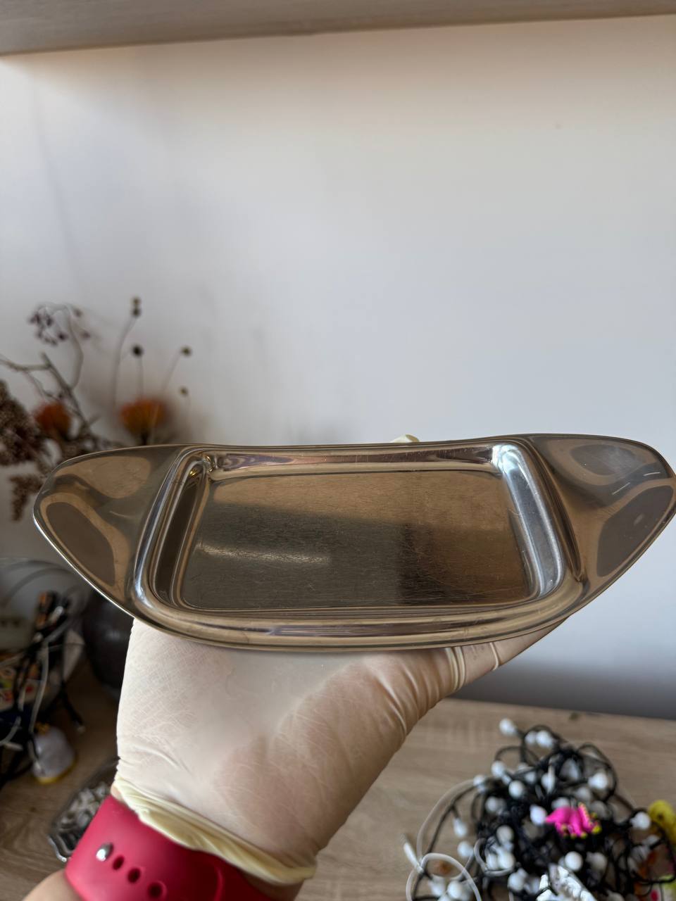 Mali vintage poslužavnik / posudica za puter od nerđajućeg čelika WMF (Cromargan