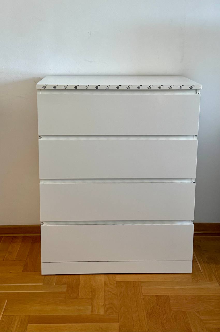 Комод MALM с 4 ящиками, глянцевый белый