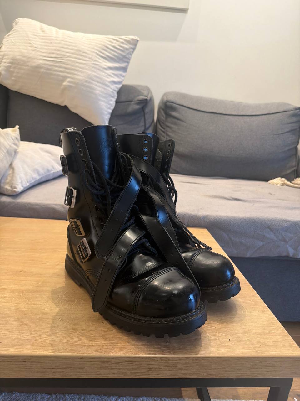 Kožne bajkerske čizme Grinders Quad CS Black Leather Biker Boots