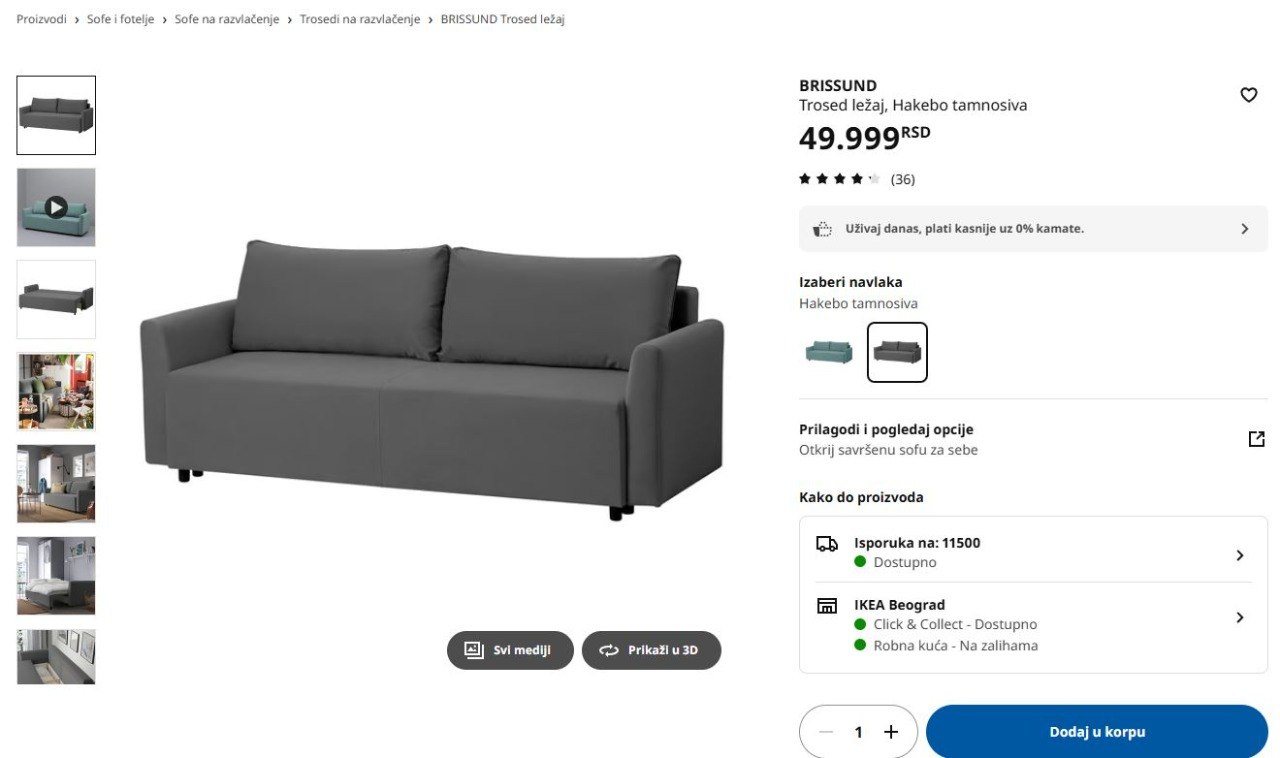 IKEA BRISSUND kauč na razvlačenje
