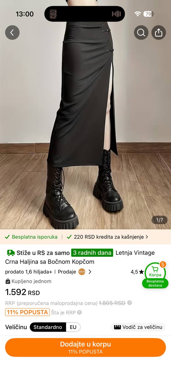 Летняя винтажная черная юбка с боковым вырезом