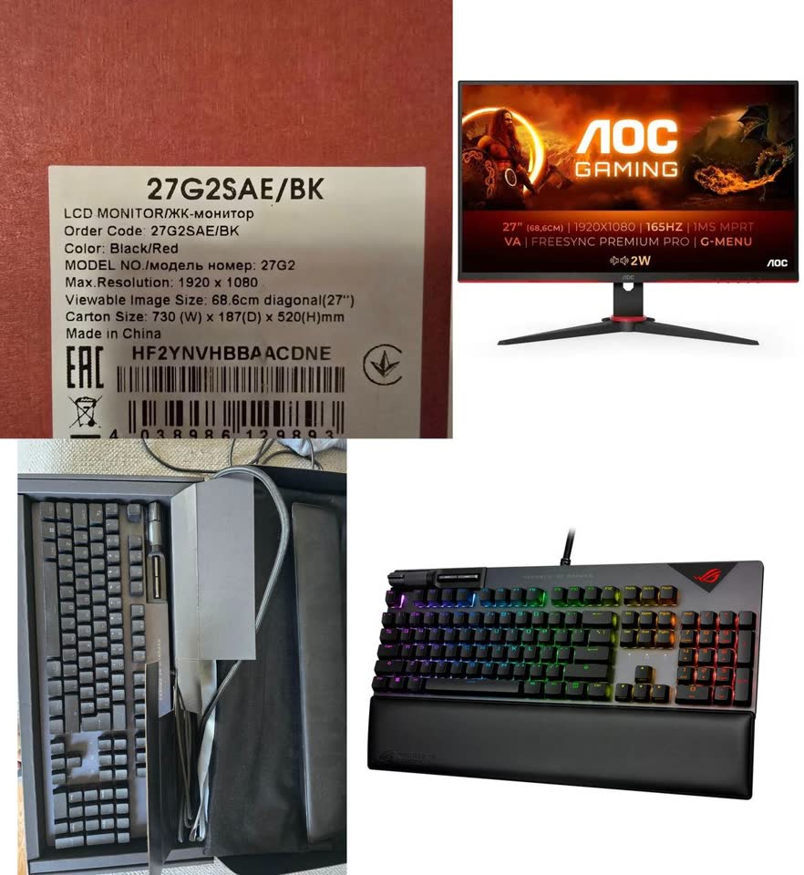 Монитор AOC G2SAE/BK 27'' и клавиатура ASUS ROG Strix Flare II