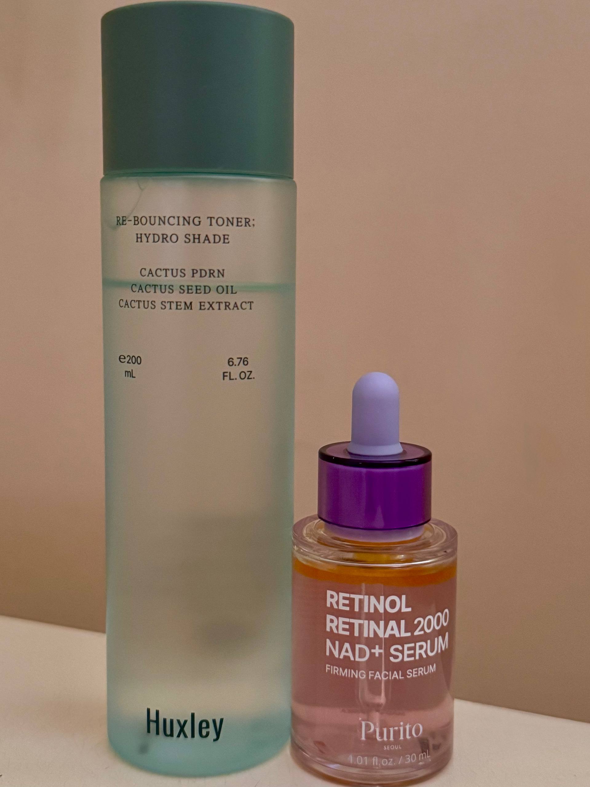 Тонер Huxley Re-Bouncing Toner Hydro Shade и сыворотка Purito Retinol Retinal 2000 NAD+ Serum