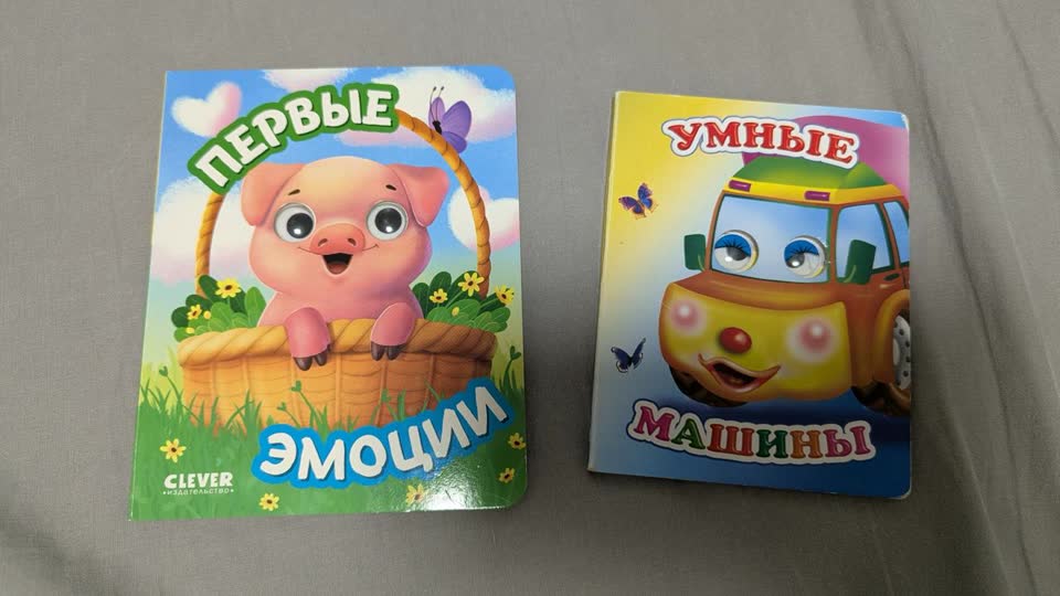 Книжки для малышей с глазками - одна про машинки, вторая про животных и эмоции