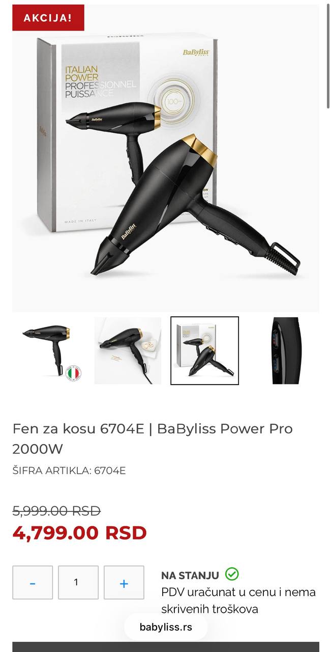 Prodajem fen Babyliss Power pro 2000