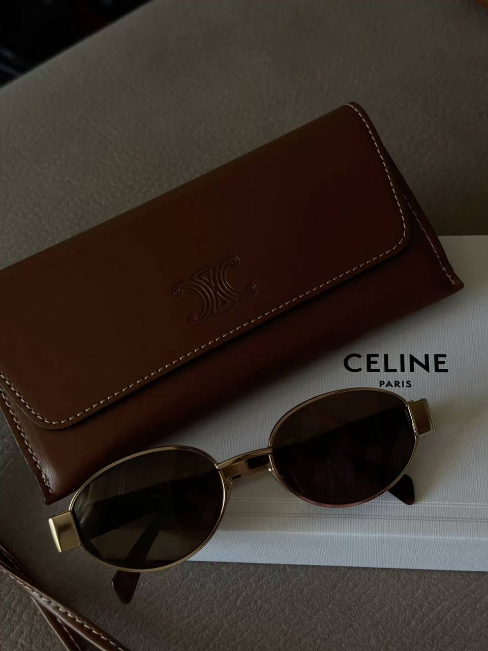 Солнцезащитные очки Celine Triomphe (розовое золото/коричневый)