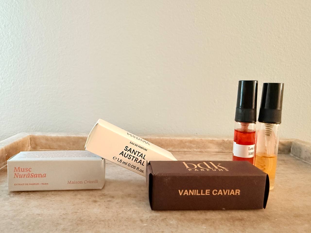 Musc Nurāsana Maison Crivelli, Santal Austral Matiere Premiere, Vanille Caviar BDK Parfums, 1992 Purple Night Les Bains Guerbois, Vanilla Powder Matiere Premiere