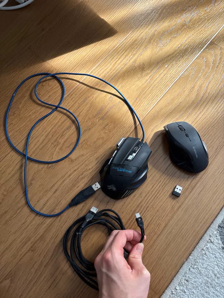 Две компьютерные мышки и провод USB - USB Type-C