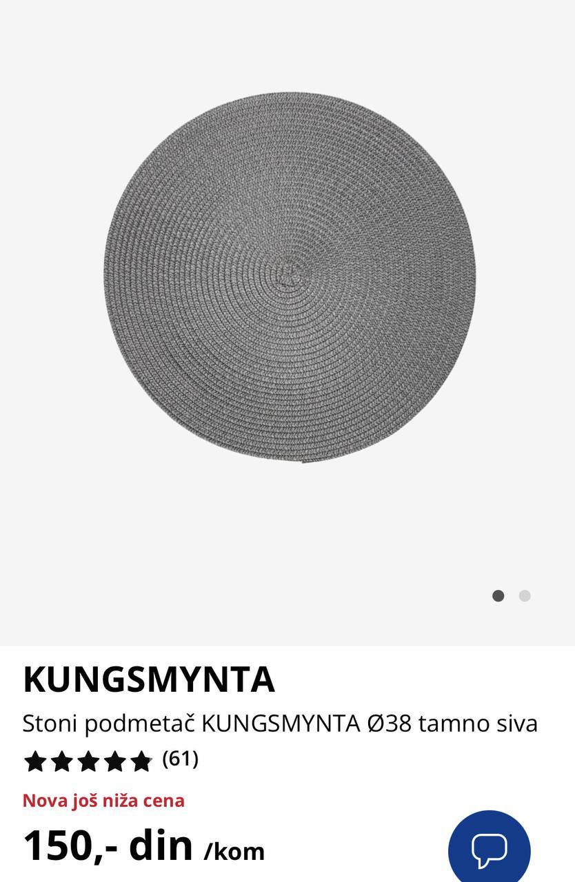 Sivi novi podmetači za tanjire Jysk 2 kom